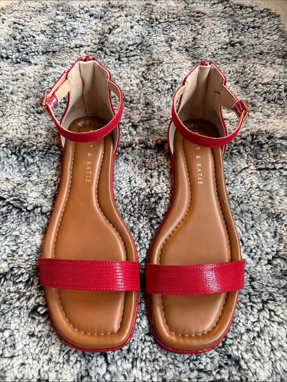 Kelly & Katie Red Ankle-Strap Flat Sandals